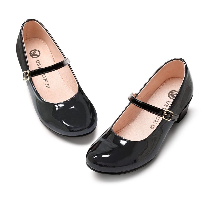 MIXIN Girls Mary Jane Dress Shoes - Princess Ballerina Flats Low Heels for School Party Wedding, Back to School Shoes for Girls (Little Kid/Big Kids) Black Size 2 - Image 1